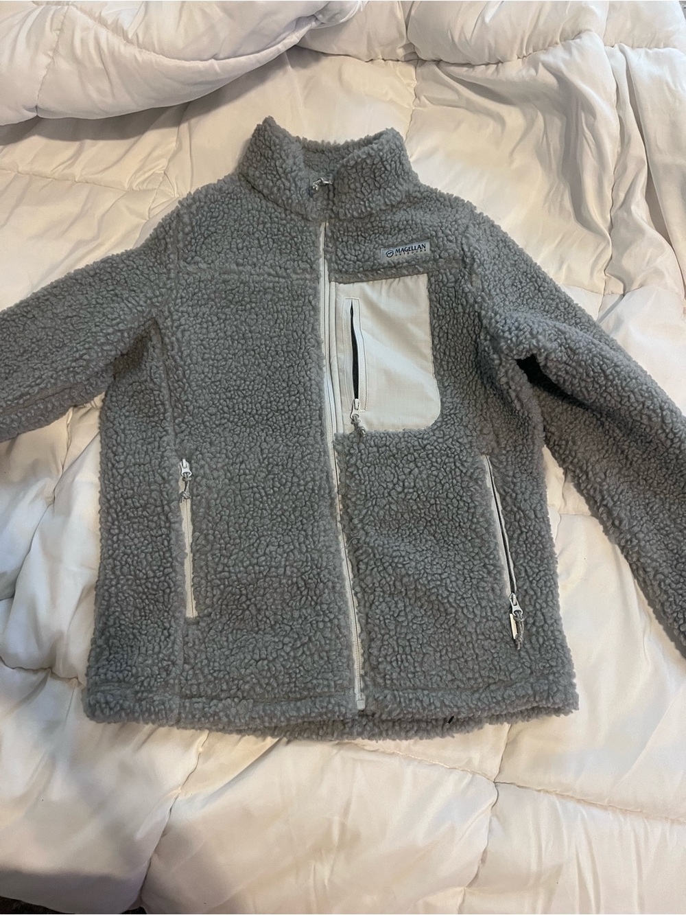 Magellan Outdoors Kids Gray Sherpa Fleece Jacket with Cream Trim